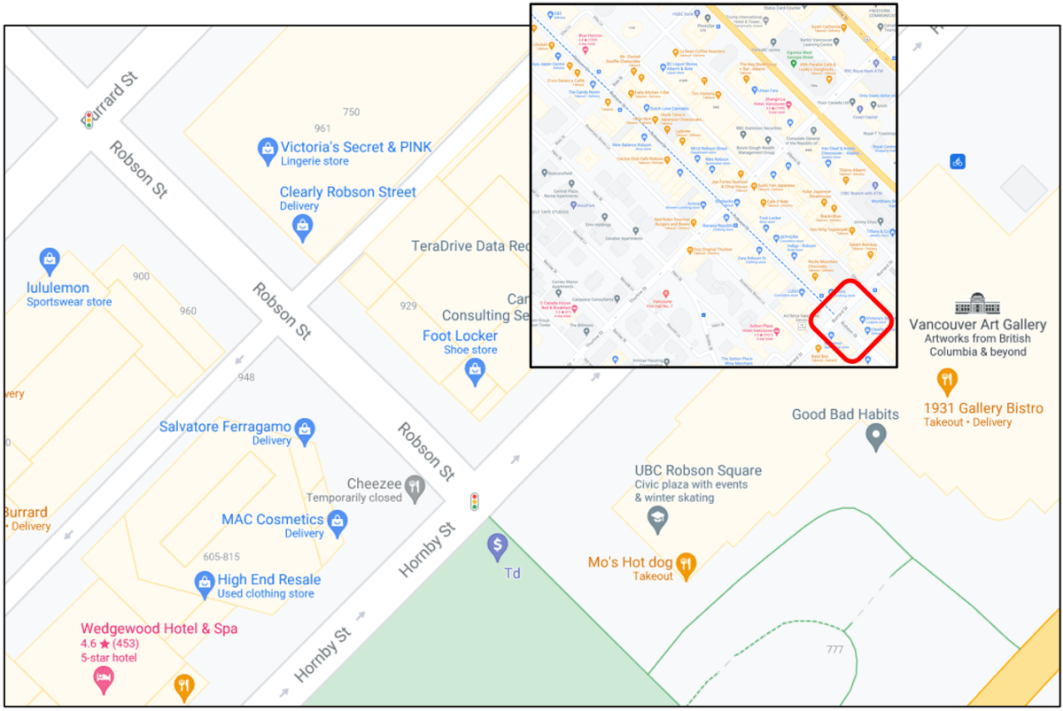 900 Block of Robson Street (Between Hornby Street and Burrard Street) in Vancouver