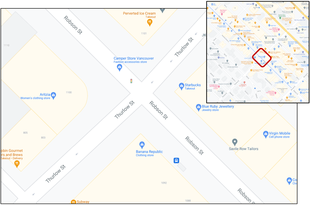 Robson Street and Thurlow Street intersection in Vancouver