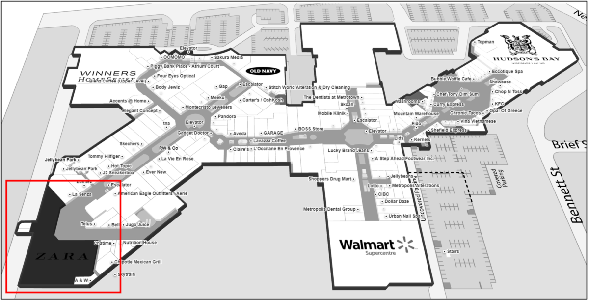 Zara location at Metropolis at Metrotown