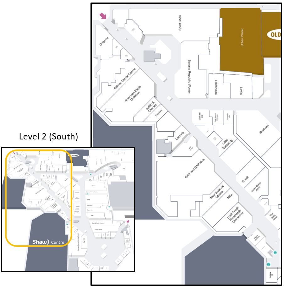 South end of CF Rideau Centre on Level 2