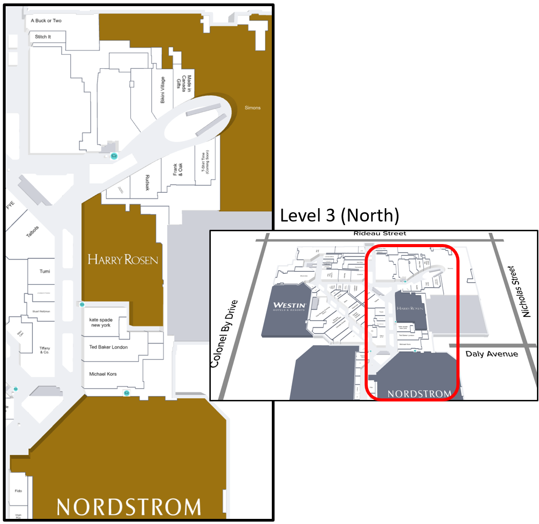 North end of CF Rideau Centre on Level 3
