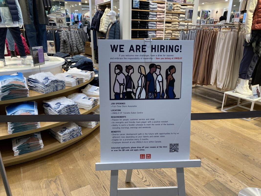 Uniqlo Hiring Sign at CF Toronto Eaton Centre