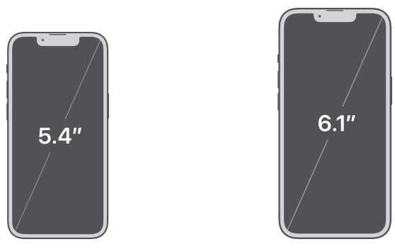 "iPhone 13 mini" and "iPhone 13" screen sizes