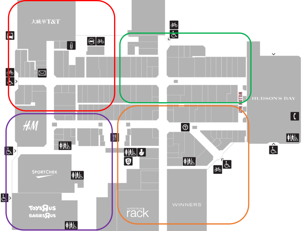Tour Zones for Willowbrook Mall