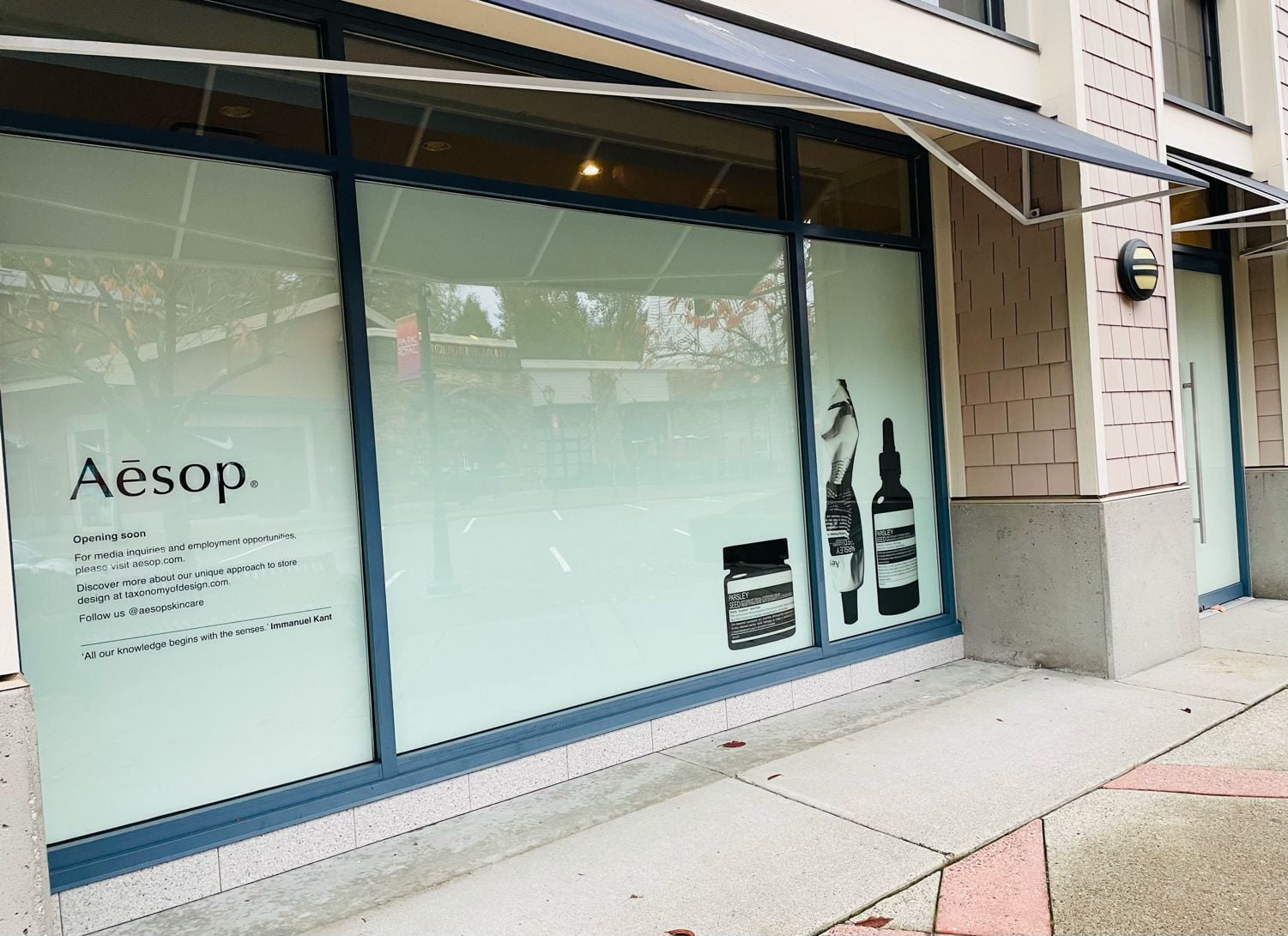 Aesop Construction Signage at Park Royal Shopping Centre in "The Village" (Oct 2021)