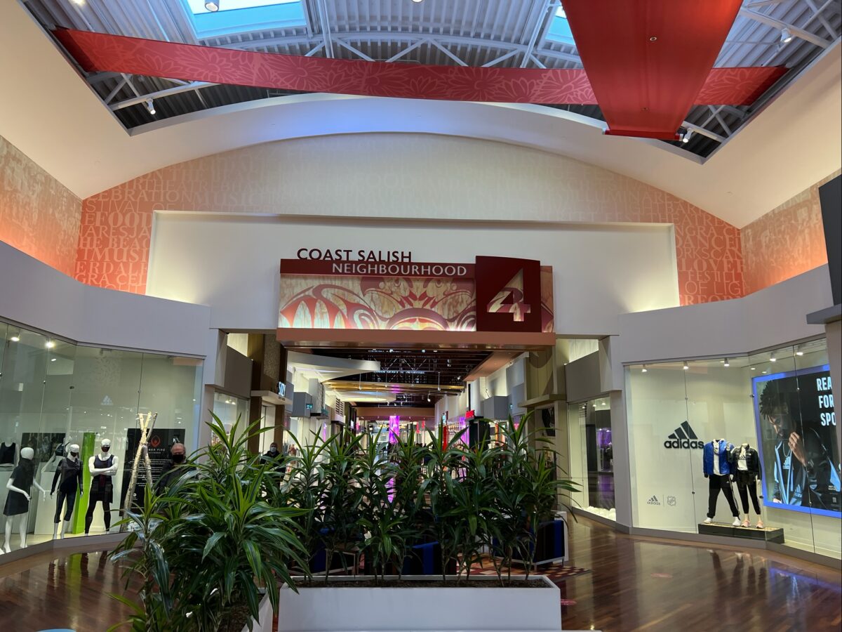 Coast Salish Neighbourhood at Tsawwassen Mills in Delta, BC (December 2021). Photo: Lee Rivett.
