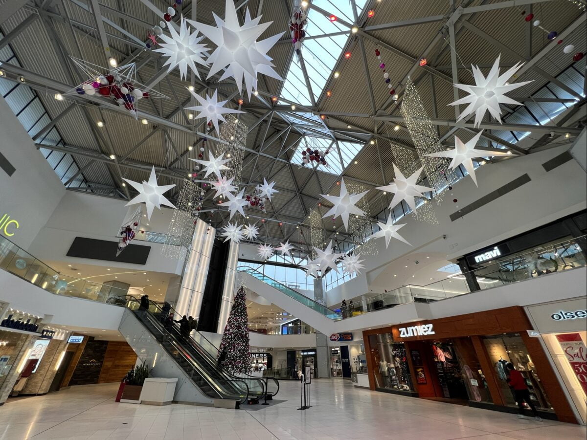 Park Royal South with the Christmas decorations up for Christmas 2021 in West Vancouver (December 2021). Photo: Lee Rivett.