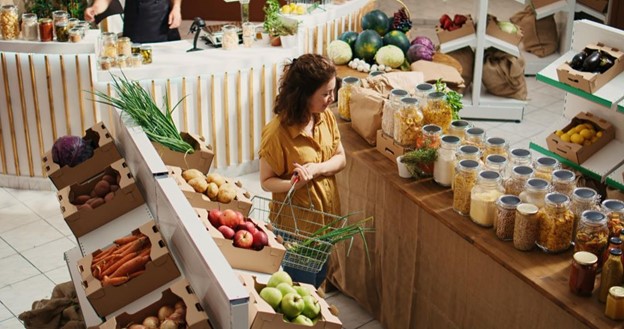 Woman shopping in an eco-friendly store.