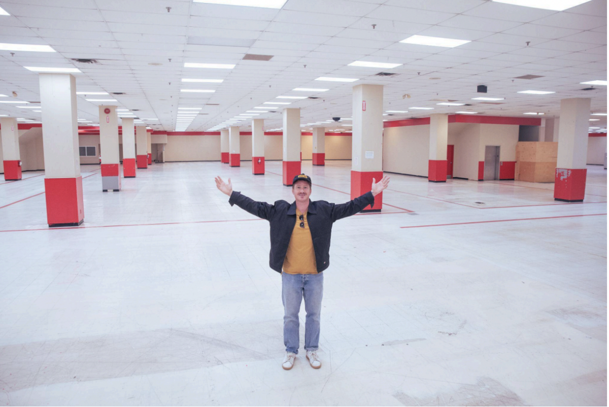 SUSO Skate Co.’s co-founder, Henry O’Brien, standing in a vacant pop-up space at Woodbine Mall. Photo credit: Zeyad Abouzeid
