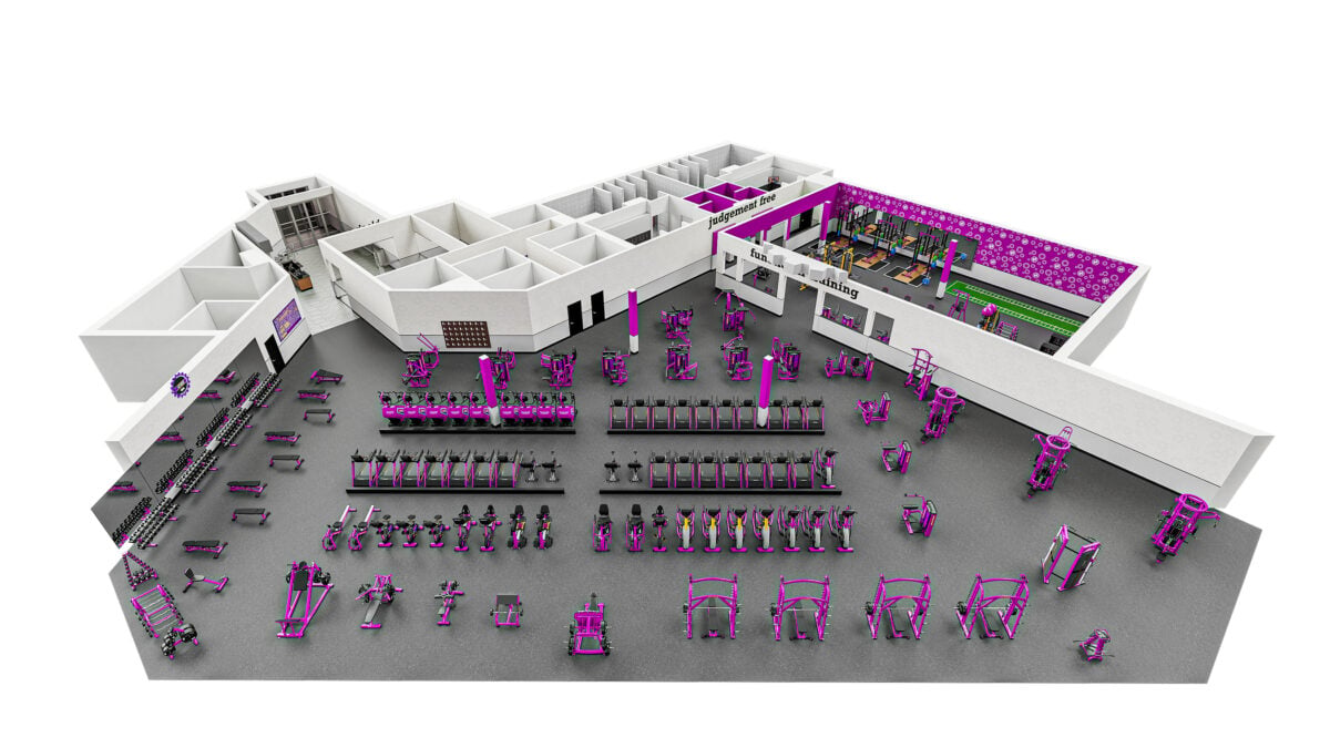 3D rendering of the new 18,000-square-foot Planet Fitness location in Lower Sackville, Nova Scotia, opening in fall 2026.